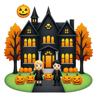 Kids trick or treating at a mansion sticker