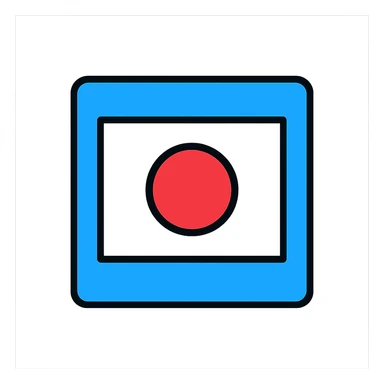 Japan flag icon style with a clean and simple design, background color #1199FF, white circle in the center, crisp and minimal details, no text sticker
