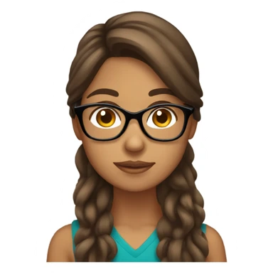 Hispanic, long Brown hair, girl with glasses, holding tan yorkie sticker