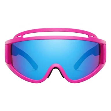 sporty neon hot pink shield visor sunglasses with extra thick frame and integrated strap, heavy-duty build, one-piece mirrored lens with blue reflection sticker