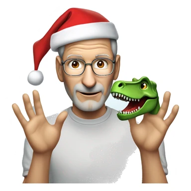 Steve Jobs with a Santa hat and dinosaur’s hands sticker