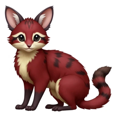 Maroon-Red, black-pointed, soft natural realistic romantic vintage antique divine beautiful elegant pretty precious cute young youthful  Fakémon-Pokémon-opossum-feline-mouse-serval-caracal-chinchilla-Minccino-Cinccino-Meowstic-rodent-hybrid-creature with a big fluffy bushy tail (full body) sticker