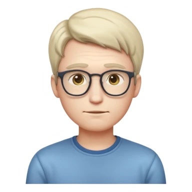 A realistic adult male character with pale skin, soft features, slightly shy expression, slim build, subtle blushing, wearing casual nerdy clothes, standing timidly, styled in a mature, clean, semi-realistic emoji style with soft shading, readable at small icon size sticker