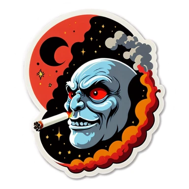Moon with red eyes smoking joint sticker