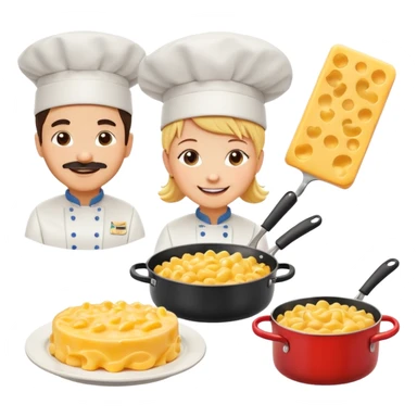 podrias crearme 4 iconos stickers svg en png de cocina el cual el primero sea con un libro d e receta de comida con los ingredientes , el segundo con un chef cocinando , el tercero con un sarten cocinado y el cuarto con un plato de macarrones con queso calientes y ricos sticker