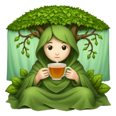 moss spirit bundled in vine blanket sipping night tea sticker