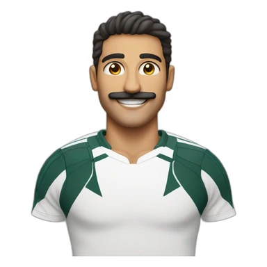 athletic middle eastern guy with a big smile and a mustache sticker