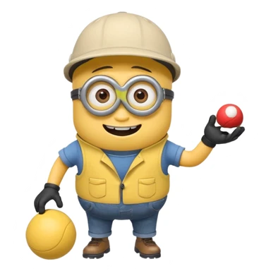 Minion joyeux avec une casquette qui joue avec une boule de pétanque sticker