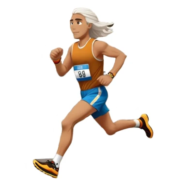 Tall man with long brown and white hair running in Rome marathon, Colosseum in background sticker