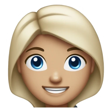 A girl with fair skin and dark hair , blue eyes , smiling and wearing boxing gloves sticker