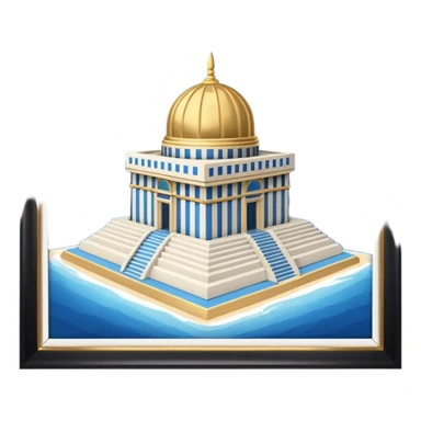 epstein island cubic temple with blue horizontal stipes on the side and a goldon dome on top sticker