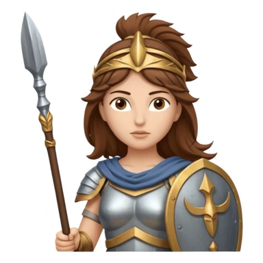 brown haired Athena the Greek goddess of disciplined, strategic warfare, calm, commanding figure leading with intelligence not force. wears light armour carries a spear, symbolising protection precise judgement. strategy, not aggression, embodying clarity, foresight and decisive action. sticker