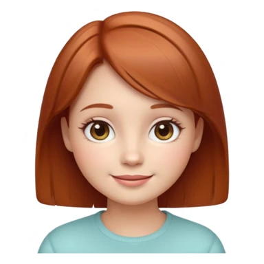 “Cute girly emoji portrait, warm friendly smile, short auburn hair with soft shine, rounded facial features, pastel color palette, subtle blush on cheeks, simplified facial details, soft gradient shading, cozy and feminine emoji style, clean light background. sticker