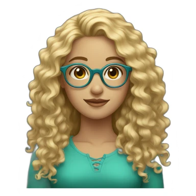a young woman with long blonde curly hair, golden round glasses and blue-green eyes sticker