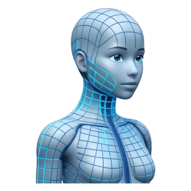 Human body silhouette with digital 3D scanning grid lines covering it, futuristic body scan sticker
