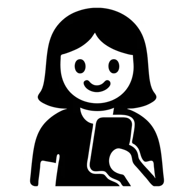 a girl holding a smartphone, smiling sticker
