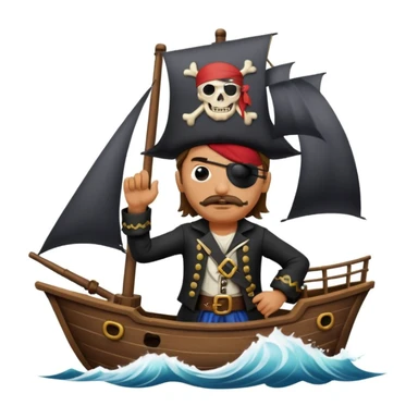 pirate with eye sailing a ship in strome sea background sticker