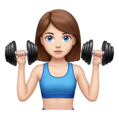 White girl with brown hair and blue eyes with weights in hand sticker