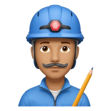Man wearing a blue bike helmet and a pencil in his nose sticker