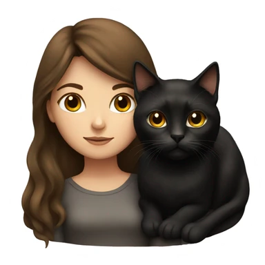brown haired girl with black cat laying  sticker
