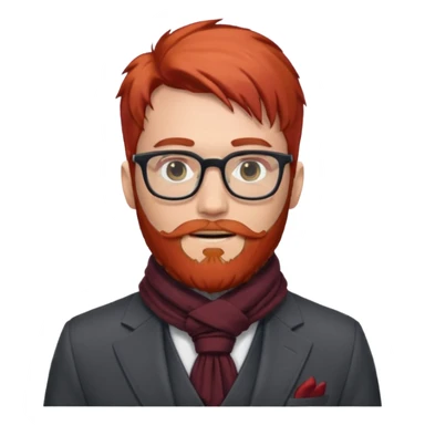 gray scarf, male,  beard, red hair, with suit, glasses sticker