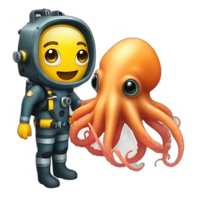 Deep sea diver and squid sticker