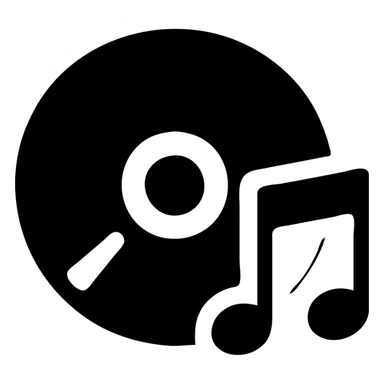 A CD disc in a black filled icon style, with a music note. sticker