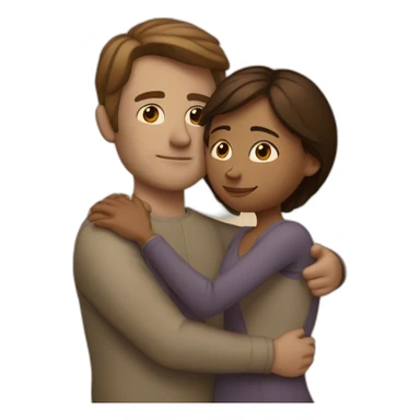 white man wits brown straight hair he small hugging a brown woman sticker