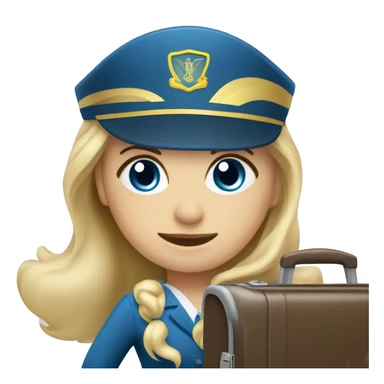 long blonde hair blue eyed girl flight attendant holding suitcase sticker