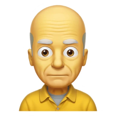 A 3D cartoon close-up portrait of an elderly yellow character styled like Grandpa Simpson, bald head with few tufts of hair, expressive wrinkles, yellow skin and shirt, Memoji-style lighting, matching Simpsons family design. sticker