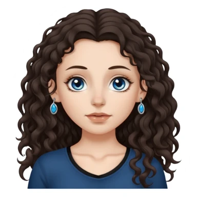 white girl, dark brown long slightly curly hair , skinni but with big breast , septum piercing on nose, beautiful dark gray-blue eyes, sticker