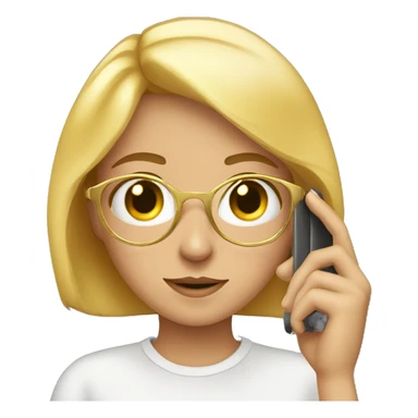 a girl with golden rim spacticals seeing the phone  sticker