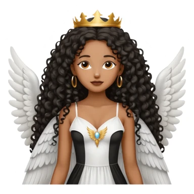 Angel wing white dress black queen long curly hair  sticker