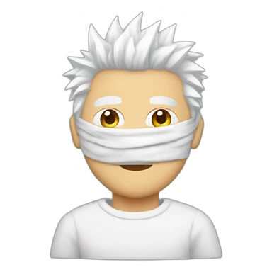 Man with blindfold and white spiky hair wearing white sweater sticker