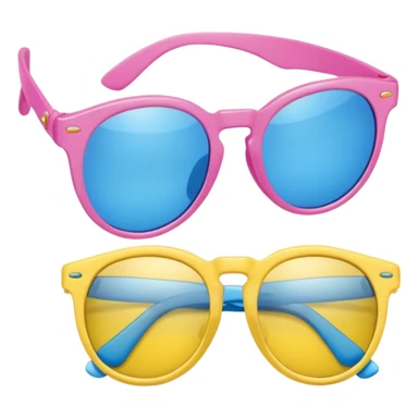 pink sunglasses with different lens, one blue and the other yellow  sticker