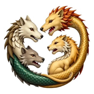A wolf, a lion, a dragon (all eating each other's tail) ouroboro sticker
