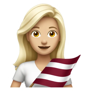 Happy blonde woman with a flag of Latvia sticker