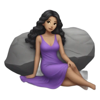 a black hair white girl laying back on stone with purple dress sticker
