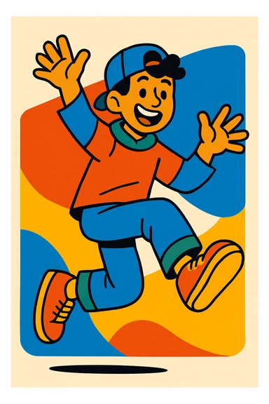 a young man with a playful, colorful style, full of energy and joy, bright and bold colors sticker