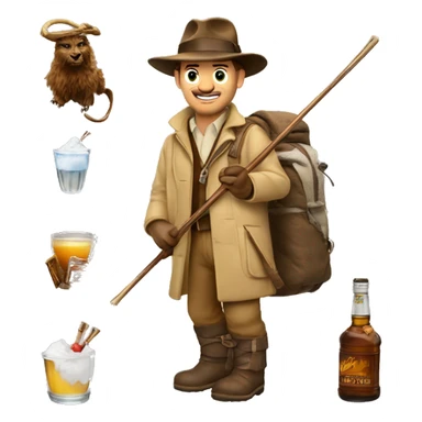 Indiana jones skiing with a shot of whiske sticker