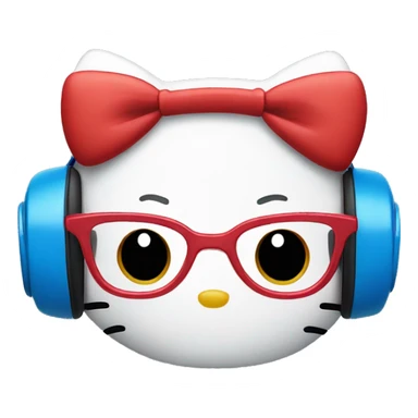 hello kitty in red glasses and with blue headphones  sticker