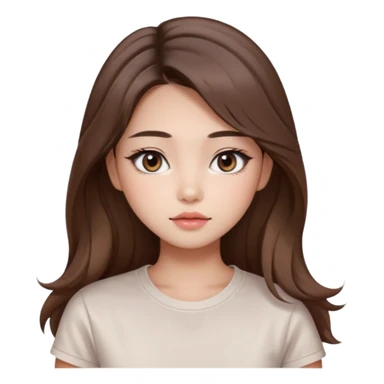“korean straight brown hair Emoji girl, soft eyeliner and blush, gradient lips, light brown shimmer eyeshadow, long wavy hair,  sticker