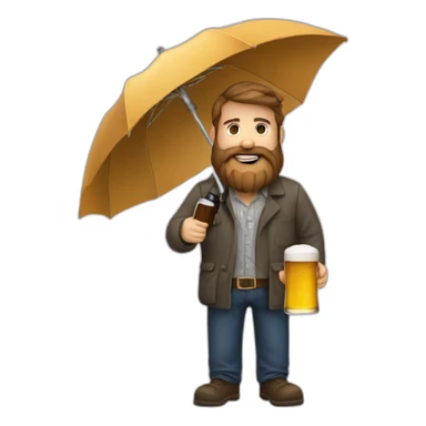 bearded man holding a beer and an umbrella sticker