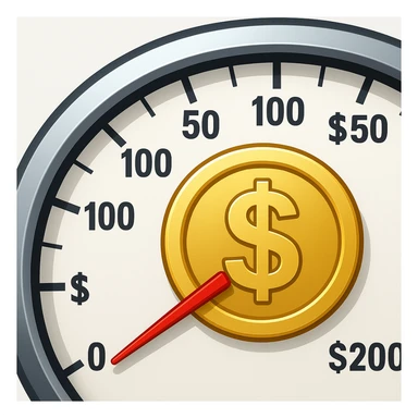 Show only half of the speedometer, and make the dollar coin in the center much bigger, keep classic apple emoji style sticker
