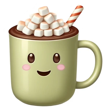 Pale olive mug of hot chocolate with marshmallows  sticker