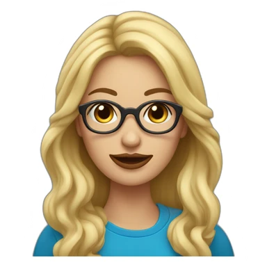 mujer rubia con pelo largo ondulado, con ojos azules, labios rojos y gafas negras sticker