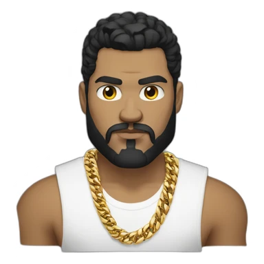 Russian strong thug wearing gold chain with black hair and short beard, wearing designer fendi tshirt sticker