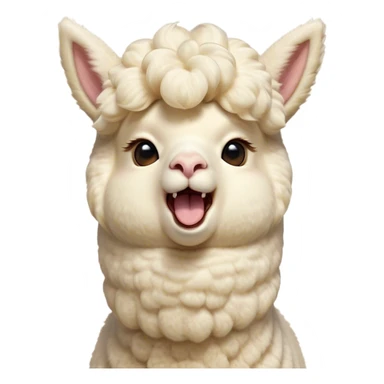 Cinematic Cute Yawning Cream Alpaca Portrait Emoji, Head tilted slightly with a dramatic, wide-open yawn, showcasing a soft, fluffy cream fleece with subtly drooping ears, round gentle eyes barely open in drowsy contentment, Simplified yet irresistibly adorable features, highly detailed, glowing with a soft, cozy glow, high shine, relaxed yet expressive, stylized with a touch of whimsy, bright and endearing, soft glowing outline, capturing the essence of a sleepy yet affectionate alpaca, so drowsy it feels like it could stretch out of the screen and curl up for a nap! sticker