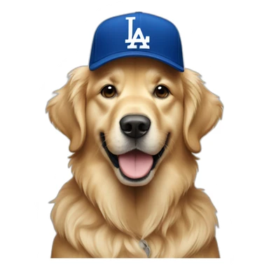 Golden retriever wearing dodgers hat sticker