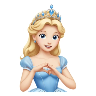 Cinematic Playful Cinderella Portrait Emoji, Blushing with excitement, hands clasped near her heart, eyes wide with anticipation, her tiara slightly askew from an unexpected twirl, a radiant princess caught in a moment of joy, utterly captivating! sticker